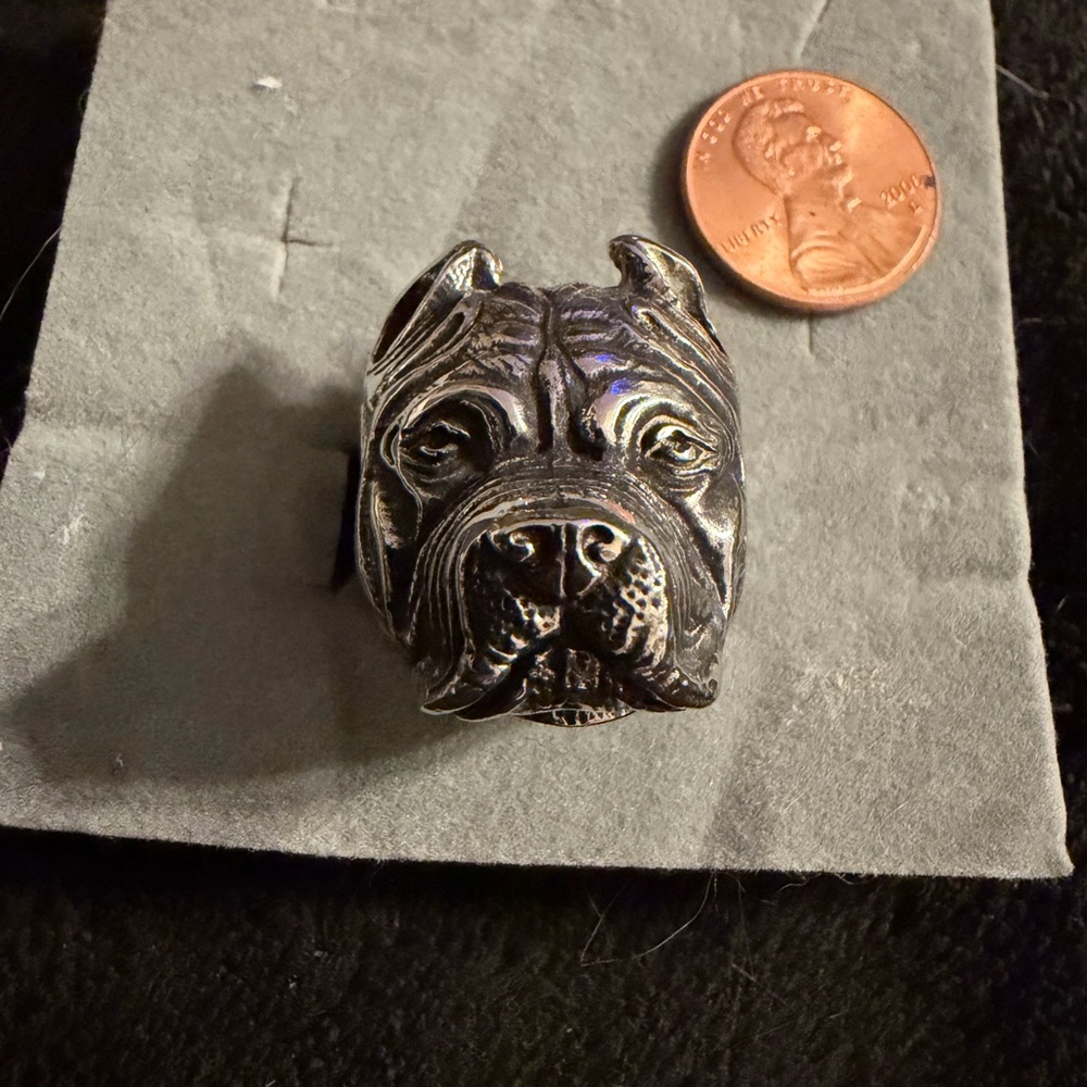 Fashion jewelry Pit Bull Pitbull ring sz 6 or 6.5 silver tone NEW